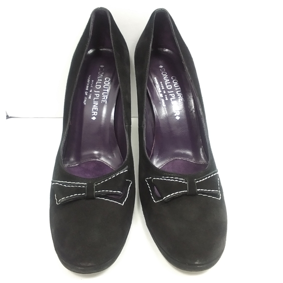 DONALD J. PLINER Black Suede Platform Heels Front Bow Detail EUC - Picture 4 of 15